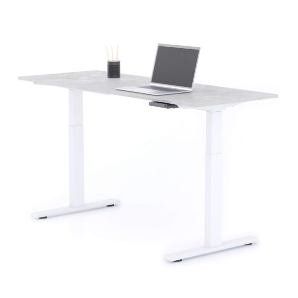 Clara Electric Standing Desk 160x60 Concrete Effect, Grey with White Legs detail image 1