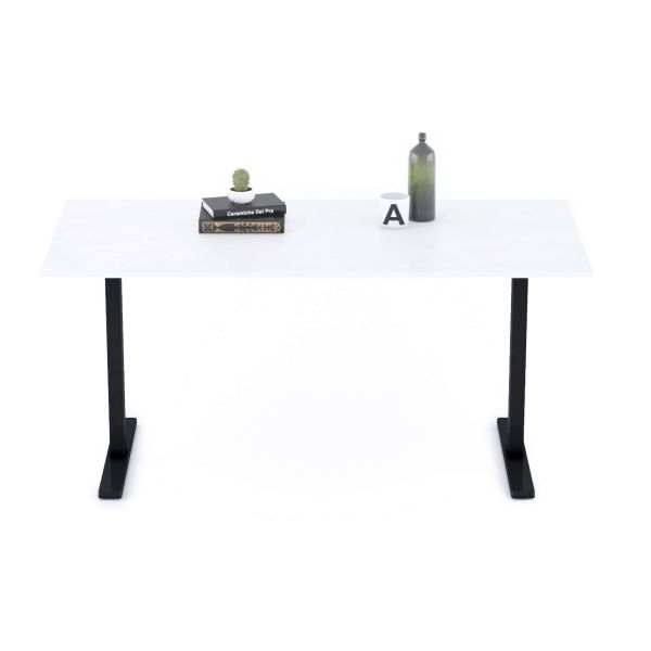 Clara Fixed Height Desk 160x80 Concrete Effect, White with Black Legs detail image 1