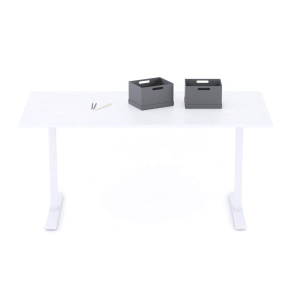 Clara Fixed Height Desk 160x80 Concrete Effect, White with White Legs detail image 1
