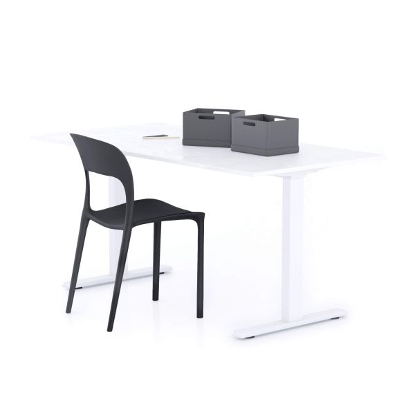 Clara Fixed Height Desk 160x80 Concrete Effect, White with White Legs main image
