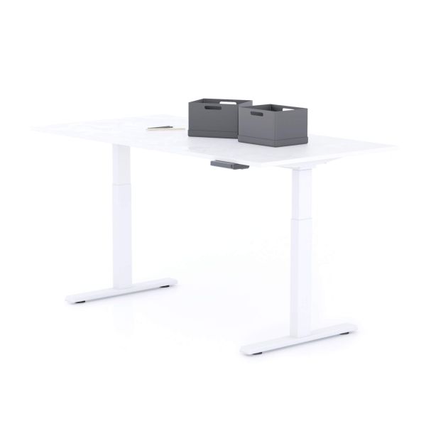Clara Electric Standing Desk 160x80 Concrete Effect, White with White Legs detail image 1