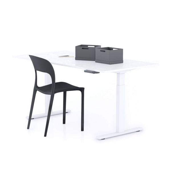 Clara Electric Standing Desk 160x80 Concrete Effect, White with White Legs main image