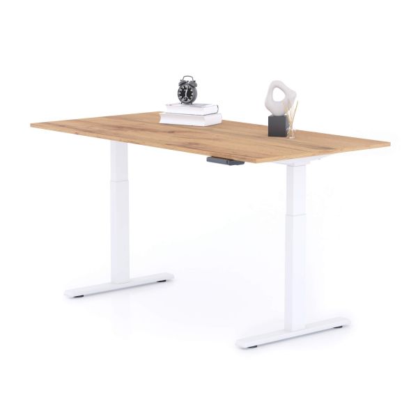 Clara Electric Standing Desk 160x80 Rustic Oak with White Legs detail image 1