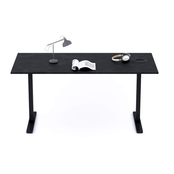 Clara Fixed Height Desk 160x80 Concrete Effect, Black with Black Legs detail image 1