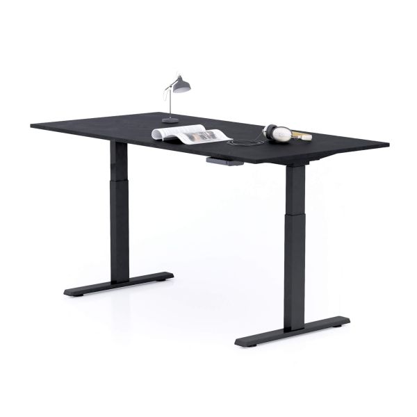 Clara Electric Standing Desk 160x80 Concrete Effect, Black with Black Legs detail image 1