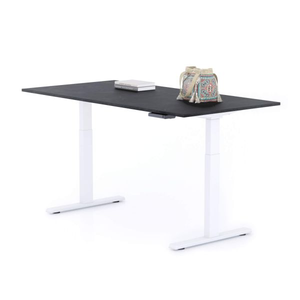 Clara Electric Standing Desk 160x80 Concrete Effect, Black with White Legs detail image 1