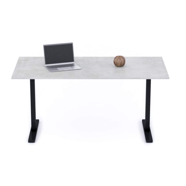 Clara Fixed Height Desk 160x80 Concrete Effect, Grey with Black Legs detail image 1