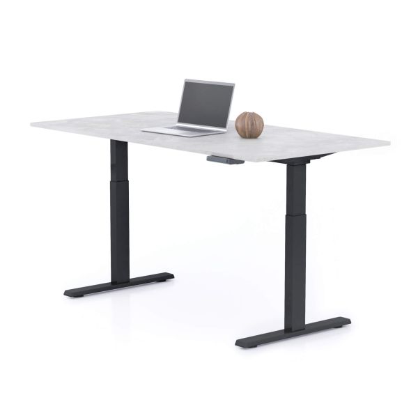 Clara Electric Standing Desk 160x80 Concrete Effect, Grey with Black Legs detail image 1
