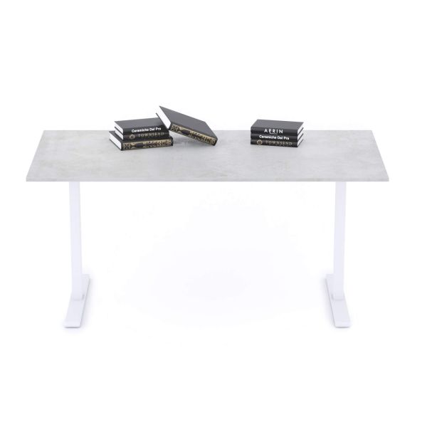 Clara Fixed Height Desk 160x80 Concrete Effect, Grey with White Legs detail image 1