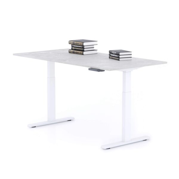 Clara Electric Standing Desk 160x80 Concrete Effect, Grey with White Legs detail image 1