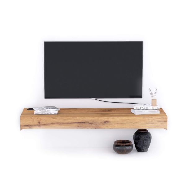 Floating tv stand Evolution 120x40 with Wireless Charger, Rustic Oak detail image 1