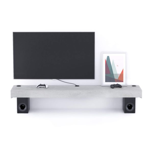 Floating tv stand Evolution 180x40 with Wireless Charger, Concrete Effect, Grey detail image 1