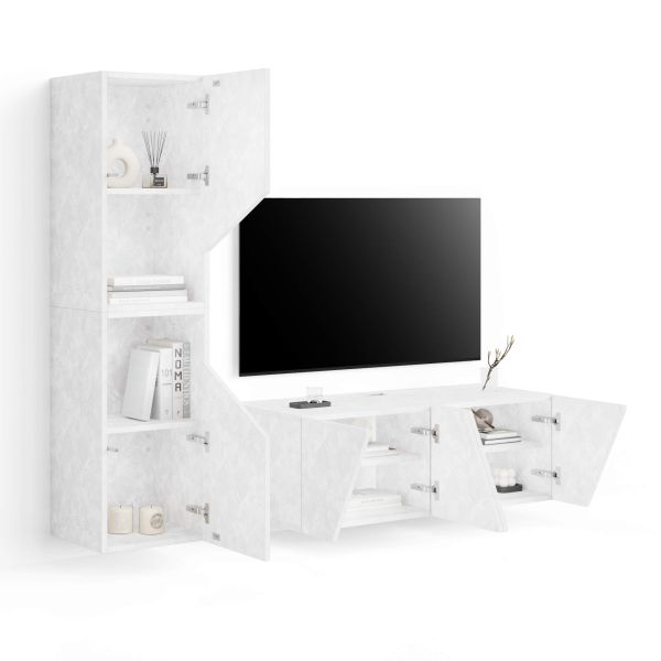 Emma Living Room Wall Unit 2, Concrete Effect, White, 150x44x139 cm detail image 1