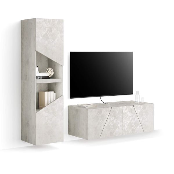 Emma Living Room Wall Unit 2, Concrete Effect, Grey, 150x44x139 cm main image