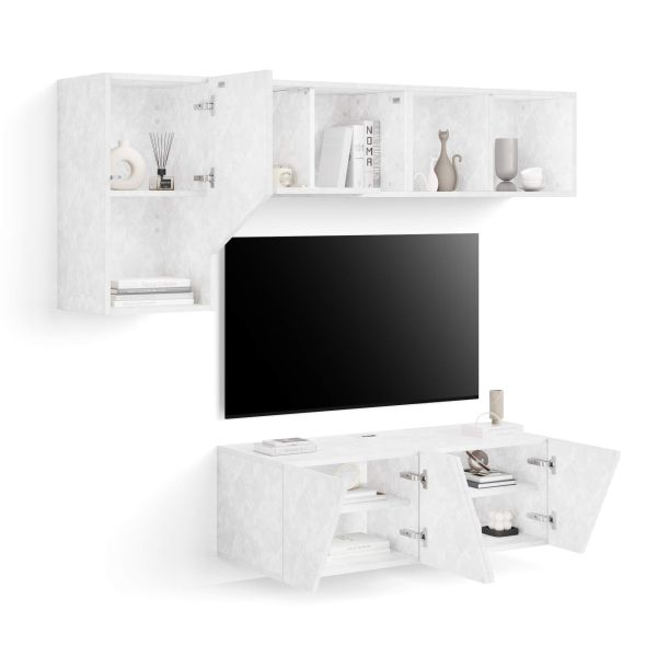 Emma Living Room Wall Unit 3, Concrete Effect, White, 176x44x170 cm detail image 1
