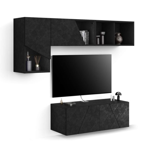 Emma Living Room Wall Unit 3, Concrete Effect, Black, 176x44x170 cm main image