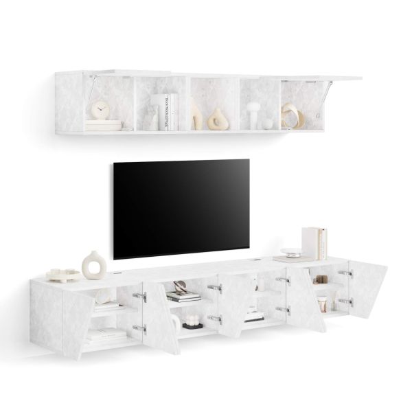 Emma Living Room Wall Unit 4, Concrete Effect, White, 208x44x162,4 cm detail image 1