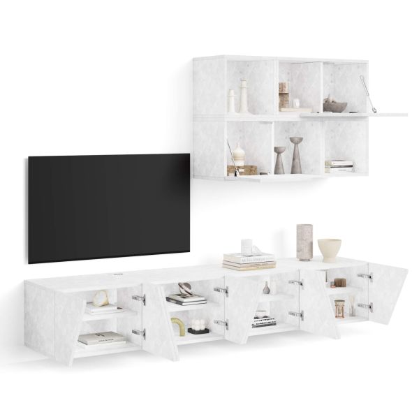 Emma Living Room Wall Unit 5, Concrete Effect, White, 208x44x160 cm detail image 1