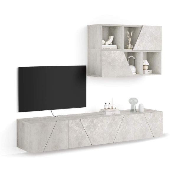 Emma Living Room Wall Unit 5, Concrete Effect, Grey, 208x44x160 cm main image