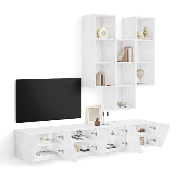 Emma Living Room Wall Unit 6, Concrete Effect, White, 208x44x210 cm detail image 1