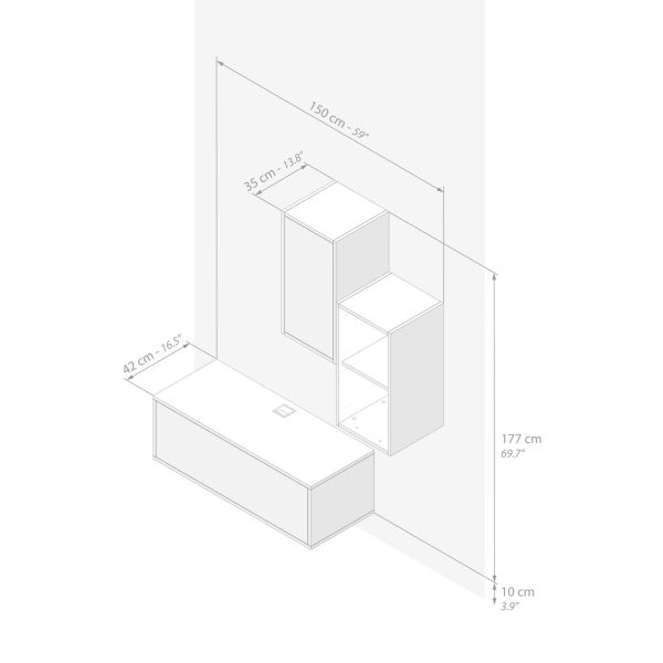 Wohnzimmerwand Iacopo 2, Esche Weiß, 150x42x177 cm Technisches Bild 1