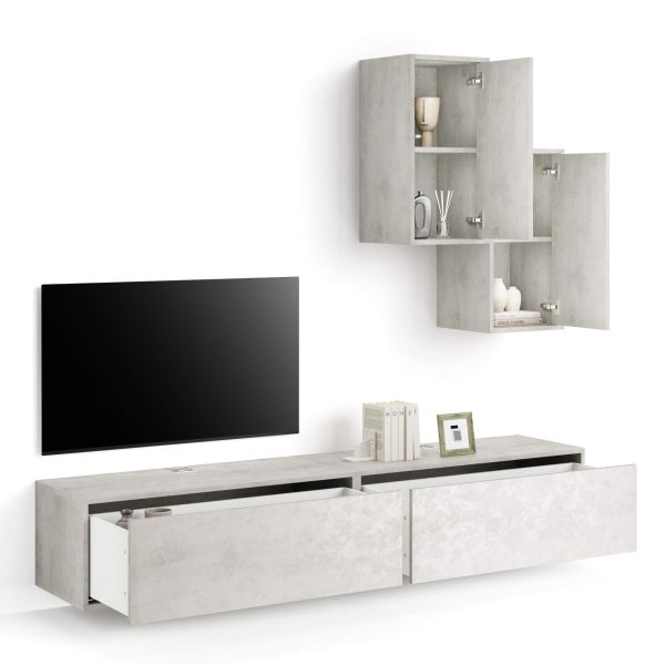 Iacopo Living Room Wall Unit 4, Concrete Effect, Grey, 208x42x185 cm detail image 1