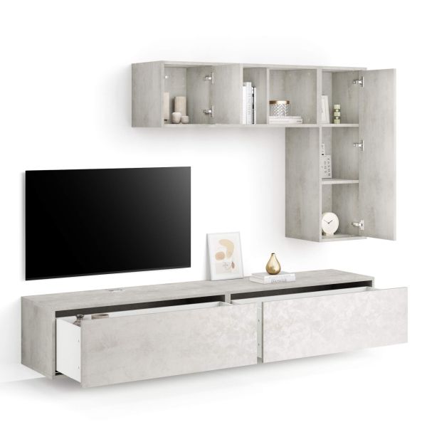 Iacopo Living Room Wall Unit 6, Concrete Effect, Grey, 208x42x160 cm detail image 1