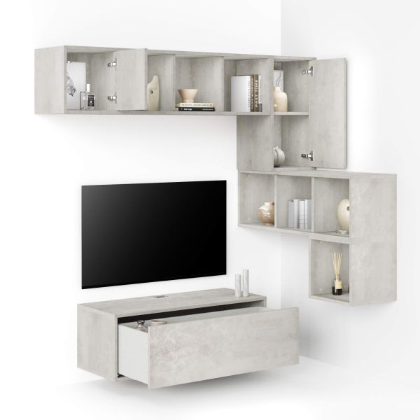Iacopo Corner Living Room Wall Unit 8, Concrete Effect, Grey, 280x42x188 cm detail image 1