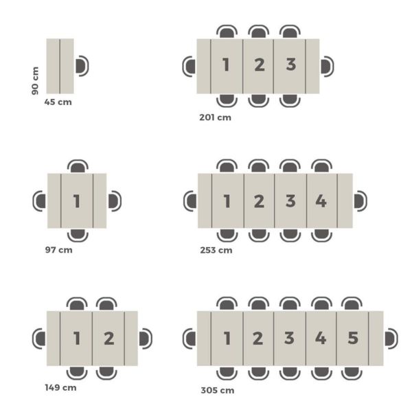 Ausziehbarer Konsolentisch Easy mit Halterung für Verlängerungsplatten, 45(305)x 90 cm, Esche, Weiß Technisches Bild 2