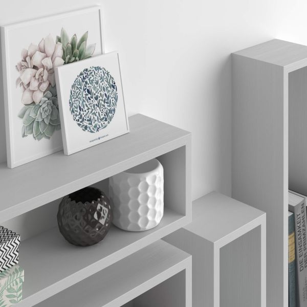 Set de 4 estantes en forma de cubo Iacopo, color Fresno blanco imagen detalles 1