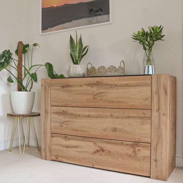 3-Drawer Dresser with glass top, Rustic Oak set image 1