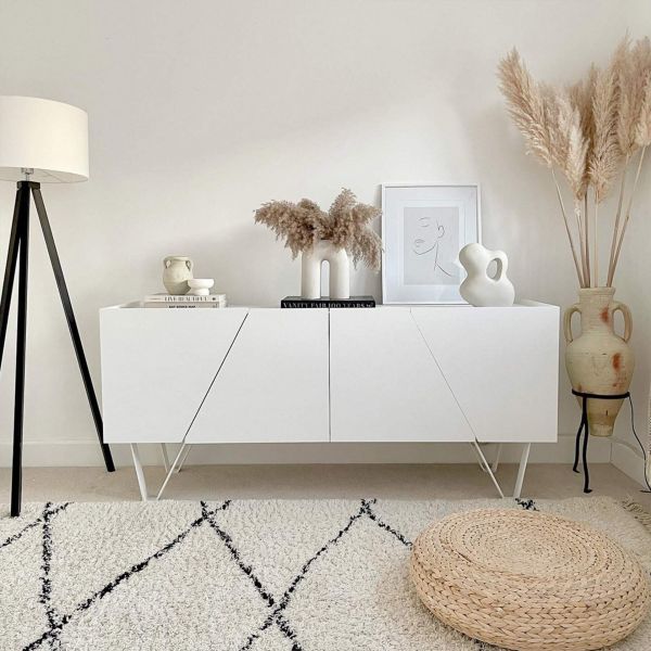 Emma 4-door Sideboard with white legs, Concrete Effect, White set image 1