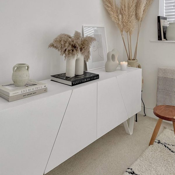 Emma 4-door Sideboard with white legs, Concrete Effect, White set image 2