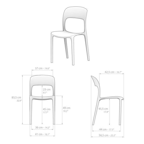 Amanda chairs, Set of 4, Grey technical image 1