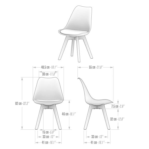 Set de 4 sillas en estilo nórdico Greta, color Petróleo imagen técnica 1