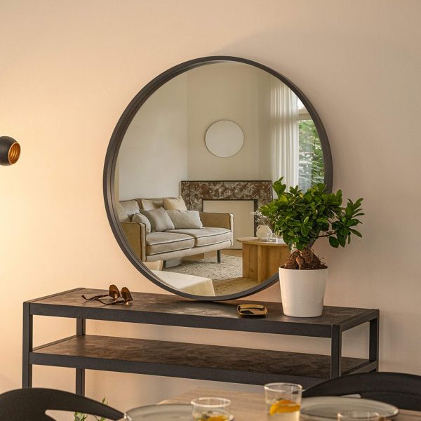 Olivia runder Spiegel, 64 cm Durchmesser, Esche, Schwarz Umgebungsbild 1