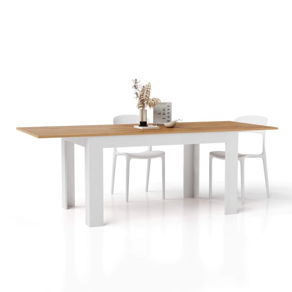 Easy, Extendable dining table, 140(220)x90 cm, Rustik Oak and Ashwood White detail image 1