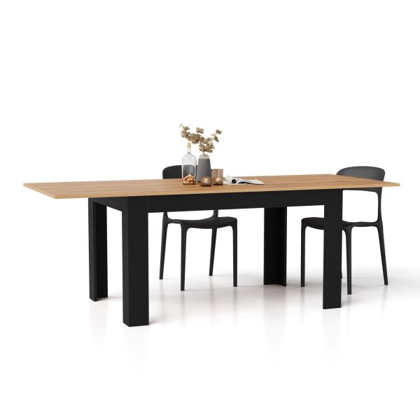 Easy, Extendable dining table, 140(220)x90 cm, Rustic Oak and Ashwood Black detail image 1