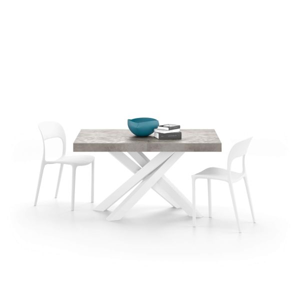 Emma 140 Extendable Table, Concrete Grey Effect with White Crossed Legs detail image 1