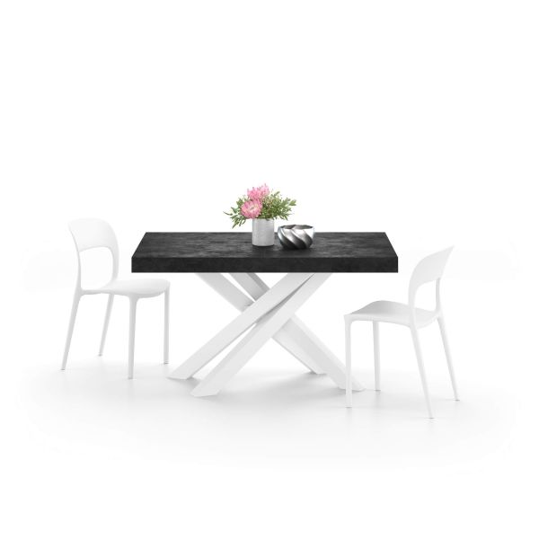 Emma 140 Extendable Table, Concrete Black with White Crossed Legs detail image 1
