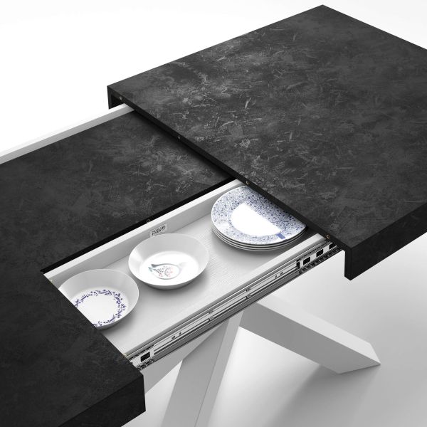 Emma 140 Extendable Table, Concrete Black with White Crossed Legs detail image 2