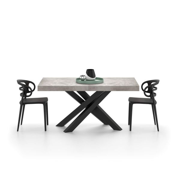 Table Extensible Emma 160, Gris Béton avec Pieds Croisés Noirs image détaillée 3