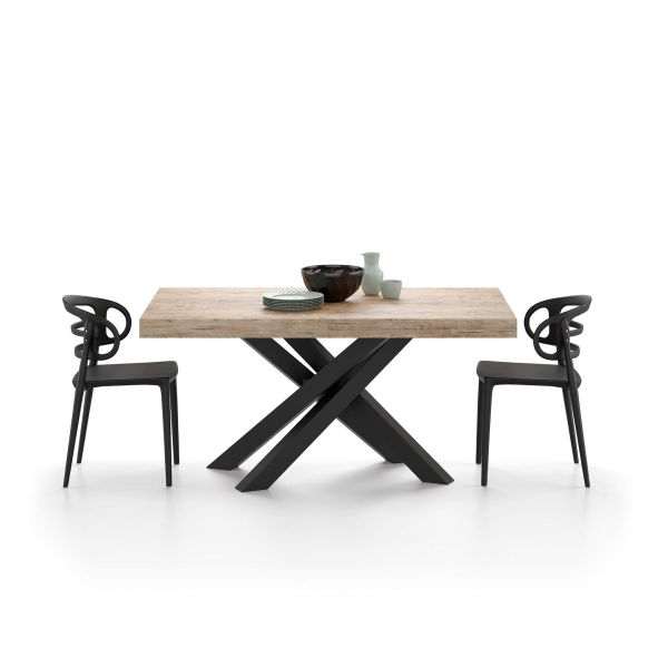 Emma 160 Extendable Table, Oak with Black Crossed Legs detail image 2