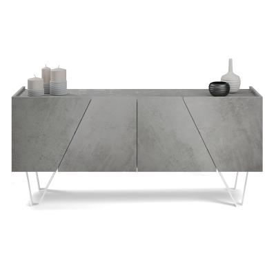 Emma 4-doors Sideboard, Grey concrete, with white legs