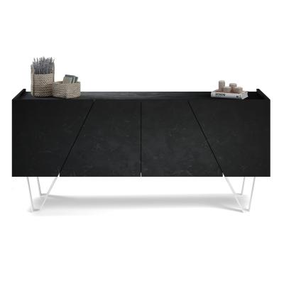 4-doors Emma Sideboard, Black concrete, with white legs