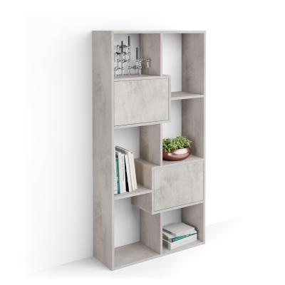 Narrow bookcase XS Iacopo with doors (160,8 x 80 cm), Grey Concrete