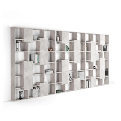 Bücherregal Iacopo XXL mit Türen (482,4 X 236,4 cm), grauer Beton