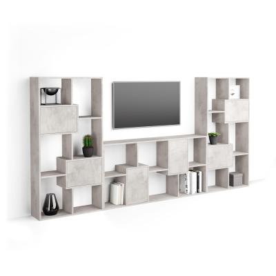 Iacopo, TV wall unit, Grey Concrete with doors