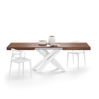 Extendable table with white crossed legs Emma 160, Color Walnut