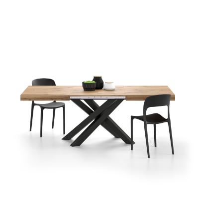Ausziehbarer Tisch Emma 140, rustikale Eiche, mit schwarzen X-Beinen